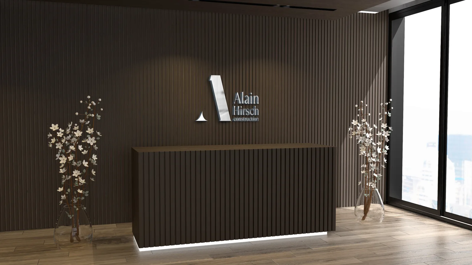 Logo on a wooden reception wall
