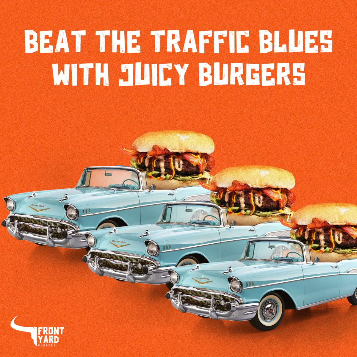 Beat the traffic blues with juicy burgers campaign visual