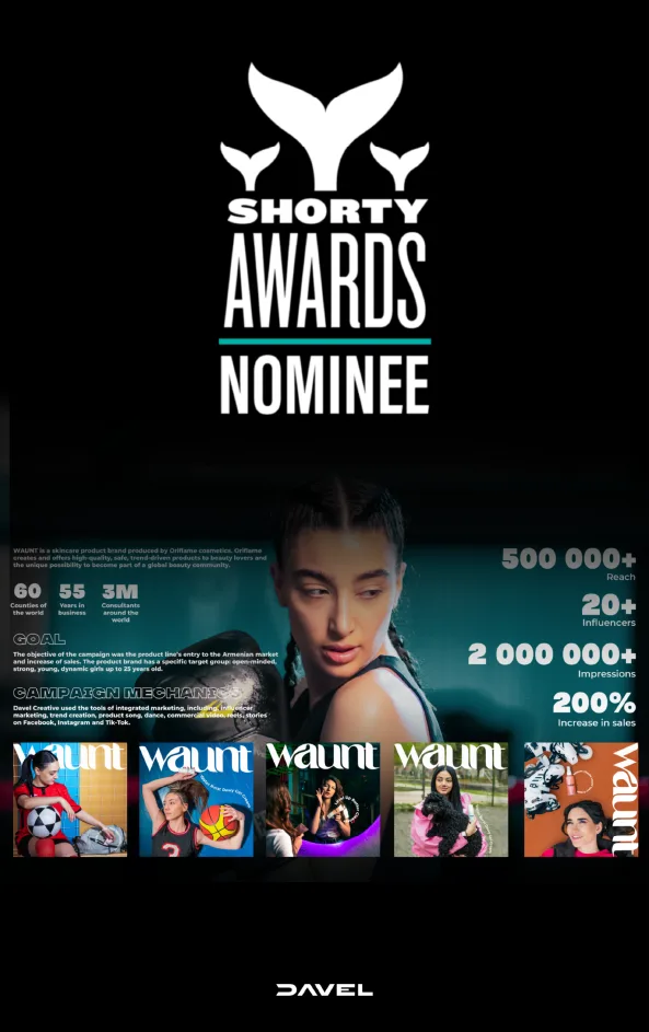 Shorty Awards nominee card with campaign statistics