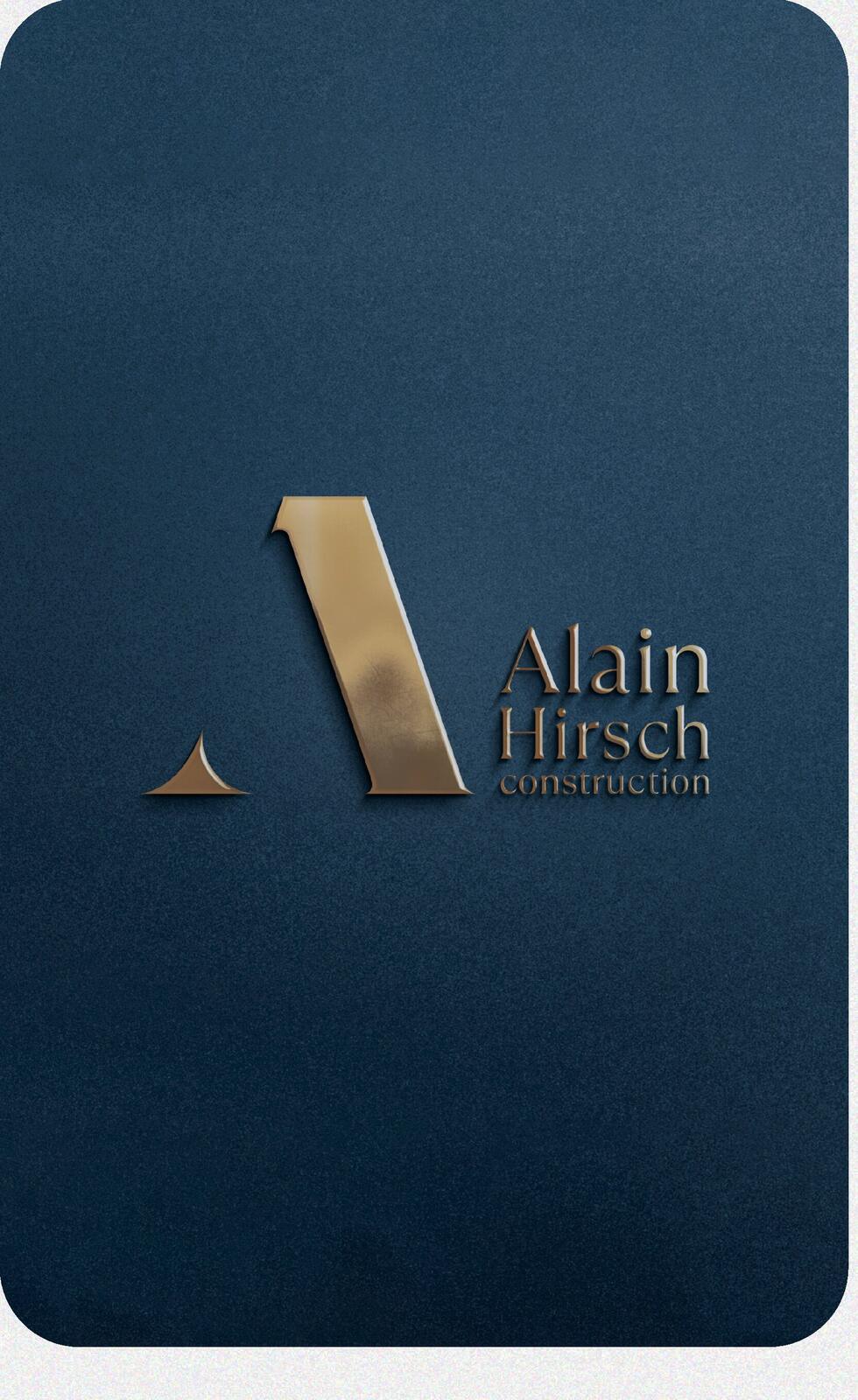 Alain Hirsch Construction gold monogram on a navy card