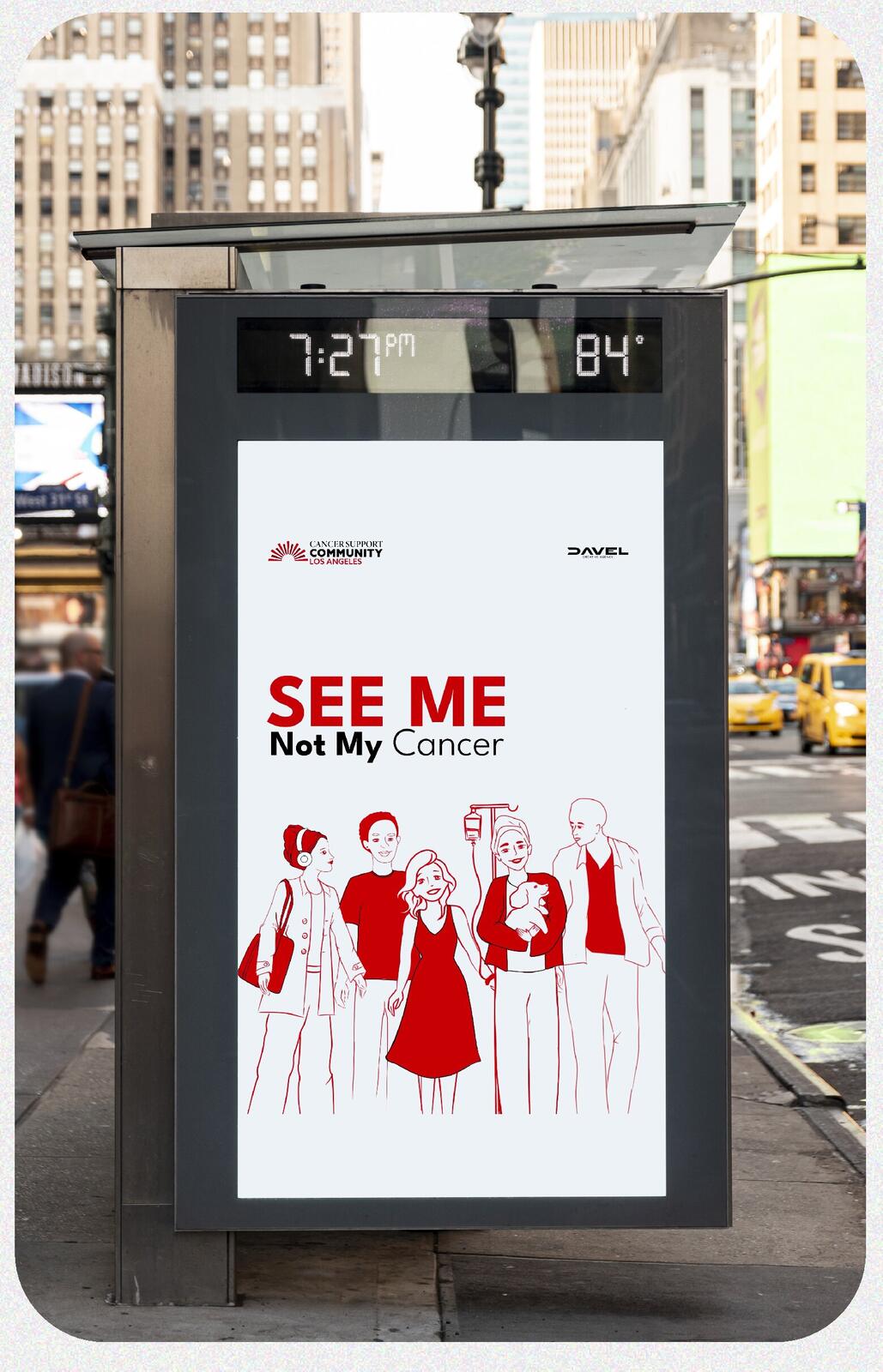 See Me Not My Cancer poster at a city bus stop