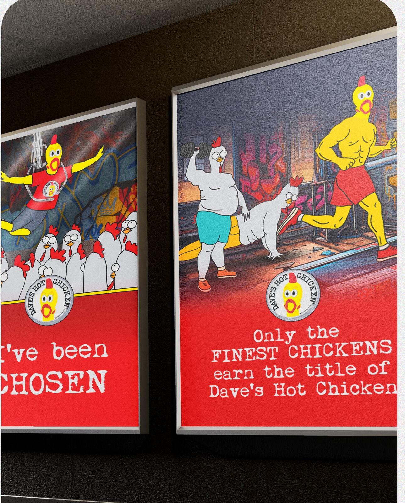 Backlit Dave’s Hot Chicken campaign posters