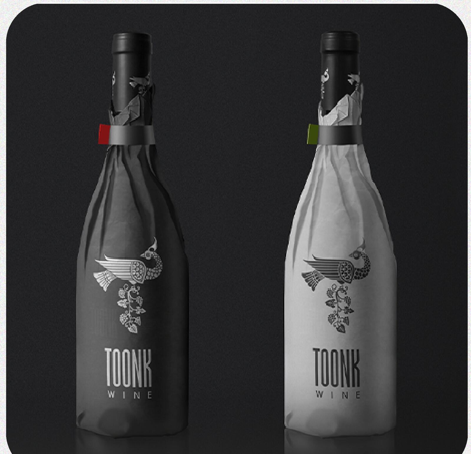 Two paper-wrapped Toonk Wine bottles