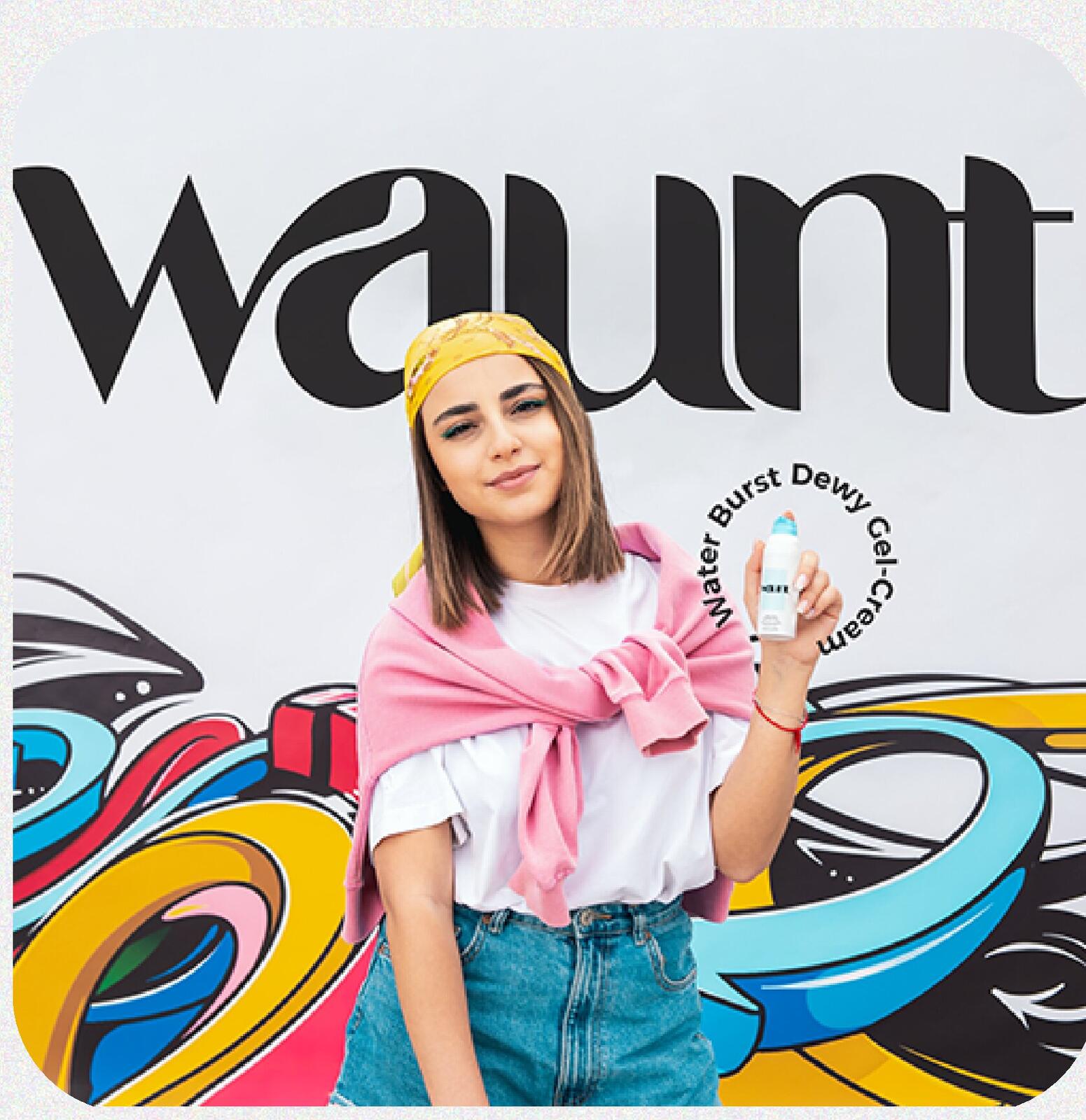 WAUNT campaign social visual against a graffiti wall