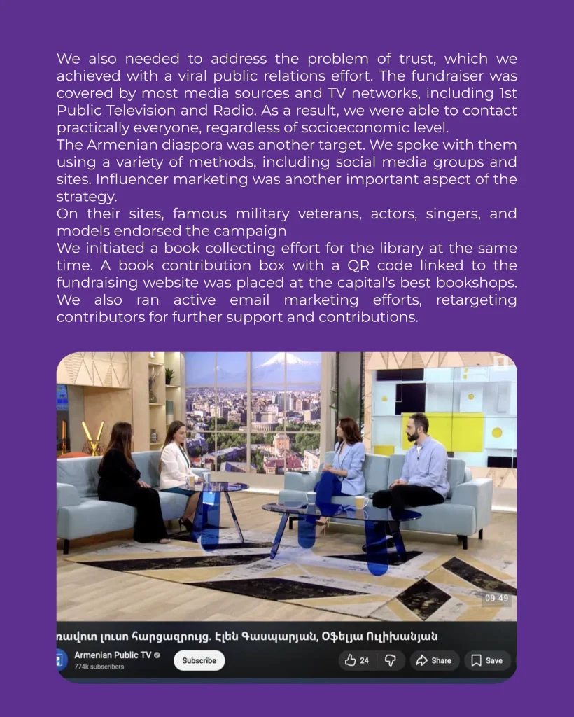 Public relations, diaspora outreach and the Armenian Public TV interview about the Vaghuhas fundraiser